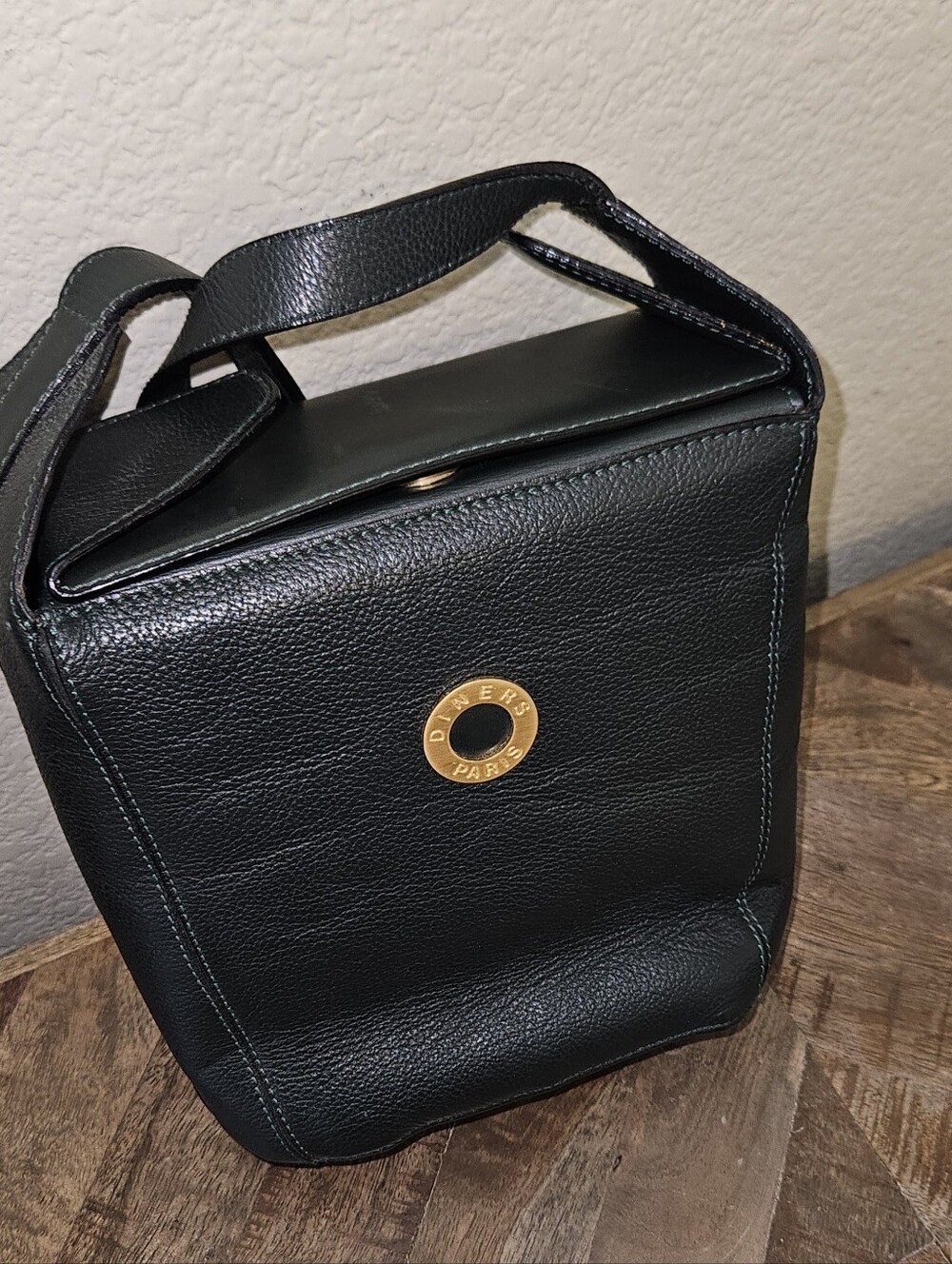 Viontage Green Leather Shoulder Bag Diners Paris
